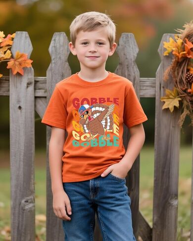 Toddler Boys Thanksgiving Shirt Turkey Day T-Shirt Gobble Cotton Short Sleeve Tees 2-10 Years in Kuwait