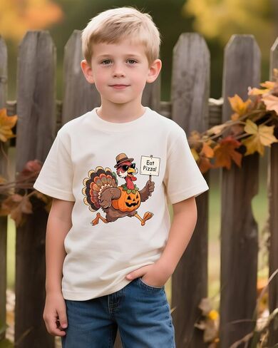 تي شيرت للأولاد الصغار لعيد الشكر بيوم تركيا تي شيرت قطني بأكمام قصيرة من عمر 2 إلى 10 سنوات in Kuwait