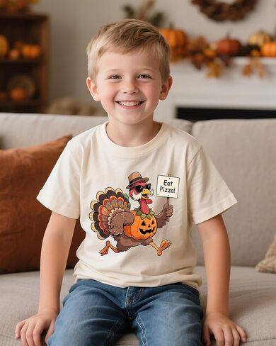تي شيرت للأولاد الصغار لعيد الشكر بيوم تركيا تي شيرت قطني بأكمام قصيرة من عمر 2 إلى 10 سنوات in Kuwait