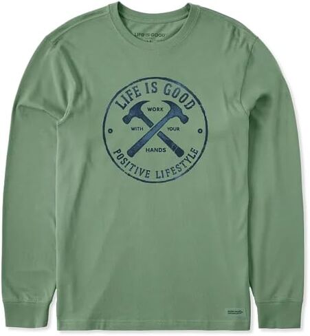 Life is Good. Men's Work with Your Hands Hammers Long Sleeve Crusher Tee, Granite Green in Saudi Arabia