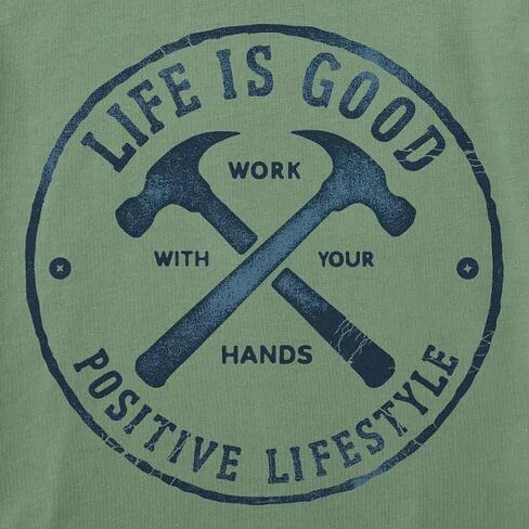 Life is Good. Men's Work with Your Hands Hammers Long Sleeve Crusher Tee, Granite Green in Saudi Arabia