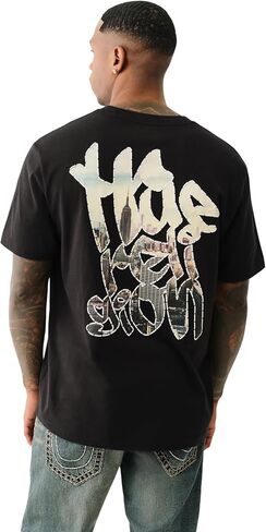 تي شيرت رجالي قصير الأكمام منتفخ برسومات جرافيتي من True Religion - تي شيرت كاجوال برقبة دائرية ورسومات جرافيك in Kuwait