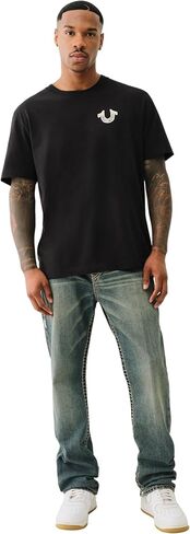 تي شيرت رجالي قصير الأكمام منتفخ برسومات جرافيتي من True Religion - تي شيرت كاجوال برقبة دائرية ورسومات جرافيك in Kuwait