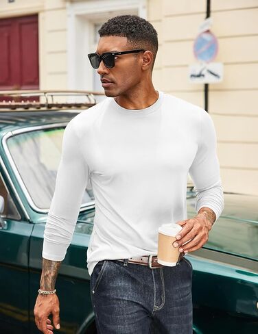 COOFANDY Mens Long Sleeve Tee Shirts Stretch Crew Neck Thermal Shirts Casual T Shirts for Men in Saudi Arabia