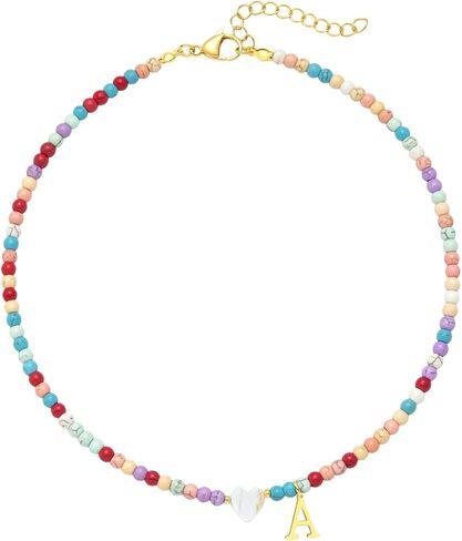 FRG Colorful Beaded Initial Necklace with Heart Charm, Letter Pendant Necklace for womens/Girls, Multi-Color in Saudi Arabia