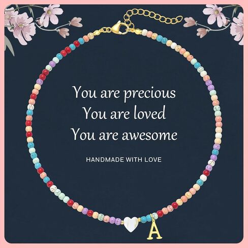 FRG Colorful Beaded Initial Necklace with Heart Charm, Letter Pendant Necklace for womens/Girls, Multi-Color in Saudi Arabia
