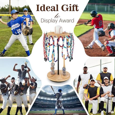 Pinzoveco Baseball Drip Necklace Organizer Holder,Rotating Baseball Display Stand with 16 Hooks, Championship Ring Display Holder, 360° Drip Necklace Championship Ring Holder Baseball Gifts,Brown in Saudi Arabia