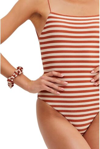 Gottex Au Naturel Golden Hour Women's Stripe Black and Ivory One Piece Swimsuit with Lurex Texture and Strappy Open Back in Kuwait