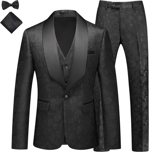 MOGU Mens 3 Piece Floral Print Dress Suit Slim Fit Jacquard Tuxedo Wedding Party Dinner in Saudi Arabia