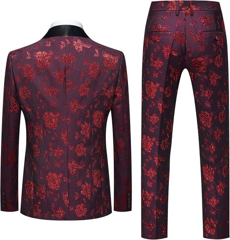 MOGU Mens 3 Piece Floral Print Dress Suit Slim Fit Jacquard Tuxedo Wedding Party Dinner in Saudi Arabia