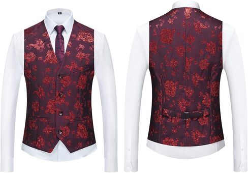 MOGU Mens 3 Piece Floral Print Dress Suit Slim Fit Jacquard Tuxedo Wedding Party Dinner in Saudi Arabia