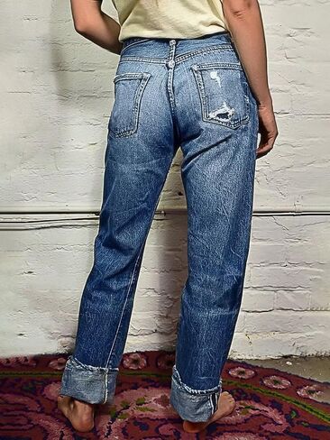 Flamingals Women's Straight Leg Mid Waist Casual Ripped Cropped Jeans for Women Destroyed Roll Hem Denim Jeans in Saudi Arabia