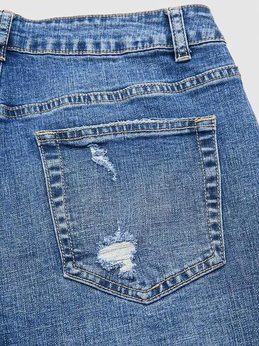 Flamingals Women's Straight Leg Mid Waist Casual Ripped Cropped Jeans for Women Destroyed Roll Hem Denim Jeans in Saudi Arabia