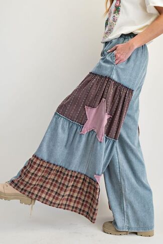 utcoco Women's Y2k Trendy Patchwork Wide Leg Jeans Drawstring High Waisted Denim Pants Casual Baggy Flare Jeans in Saudi Arabia