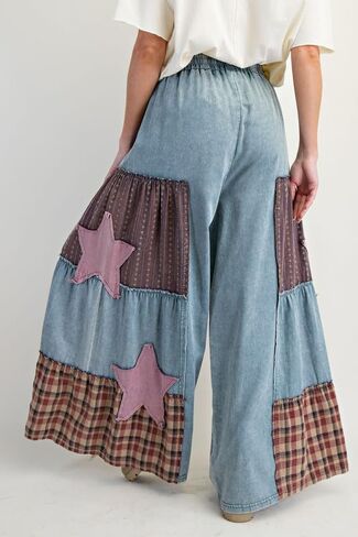 utcoco Women's Y2k Trendy Patchwork Wide Leg Jeans Drawstring High Waisted Denim Pants Casual Baggy Flare Jeans in Saudi Arabia