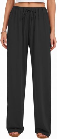 Women Pleated Elastic Waisted Pajama and Casual Pants Soft Loose Low Waist Flowy Wide Leg Fake Drawstring Trousers in Saudi Arabia