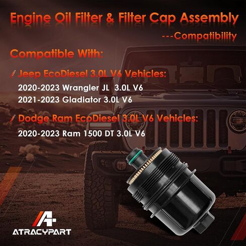 مجموعة فلتر زيت المحرك وفلتر الوقود مع ختم، متوافق مع 2020-2023 Ram 1500 وJeep Wrangler/Gladiator EcoDiesel 3.0L V6، يستبدل # 68507598AA، 68498720AA، 68436631AA، PF46152 in Saudi Arabia