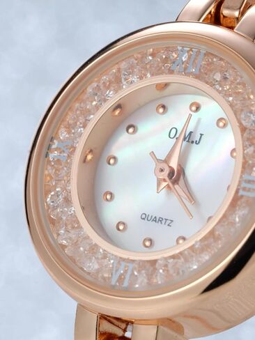 O.M.J ساعة كوارتز نسائية سوار ساعات مع كريستالات مقاومة للماء تناظرية أنيقة فستان فاخر ساعة يد للنساء والزوجة وهدايا عيد الميلاد والكريسماس in Kuwait