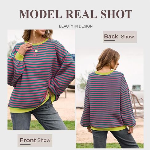 Women's Oversized Striped Sweatshirt - Long Sleeve Color Block Pullover in Saudi Arabia