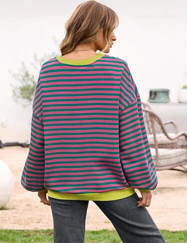 Women's Oversized Striped Sweatshirt - Long Sleeve Color Block Pullover in Saudi Arabia