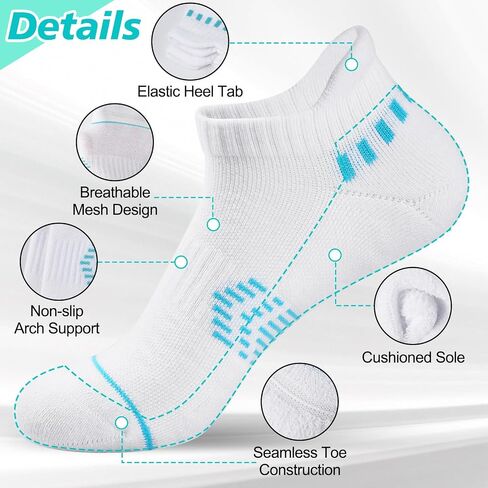 Ankle Socks Womens Compression Cushioned Athletic Running Low Cut with Heel Tab Anti-blister Socks 5 Pairs in Saudi Arabia