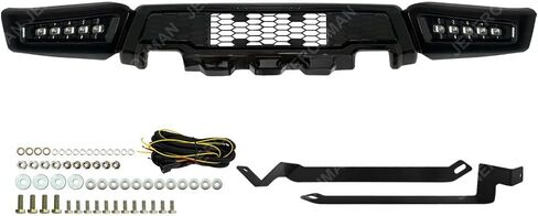 مجموعة المصد الأمامي مع مصابيح DRL LED لموديلات بيك اب Ford F150 2018 2019 2020 F-150 (باستثناء Raptor)، استبدال مصد الشاحنة على طراز Raptor من الفولاذ الأسود in Kuwait