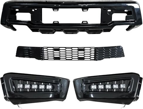 مجموعة المصد الأمامي مع مصابيح DRL LED لموديلات بيك اب Ford F150 2018 2019 2020 F-150 (باستثناء Raptor)، استبدال مصد الشاحنة على طراز Raptor من الفولاذ الأسود in Kuwait