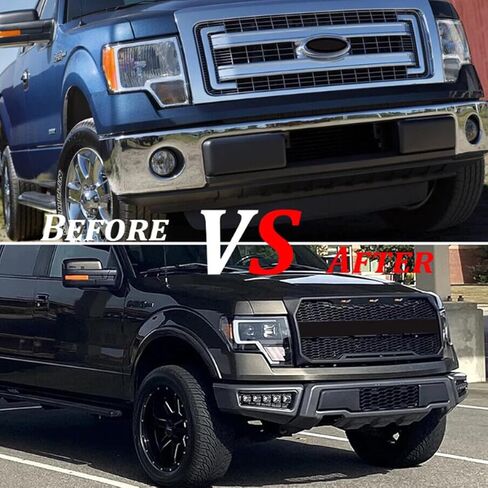 مجموعة المصد الأمامي مع مصابيح DRL LED لموديلات بيك اب Ford F150 2018 2019 2020 F-150 (باستثناء Raptor)، استبدال مصد الشاحنة على طراز Raptor من الفولاذ الأسود in Kuwait