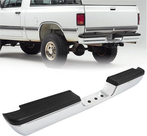 المصد الخلفي ECOTRIC متوافق مع 1994-2002 Dodge Ram 1500 2500 Fleetside/Styleside CH1102328 W/Step Pads Steel + Plastic Powder المغلفة + الكروم عالي التحمل in Saudi Arabia