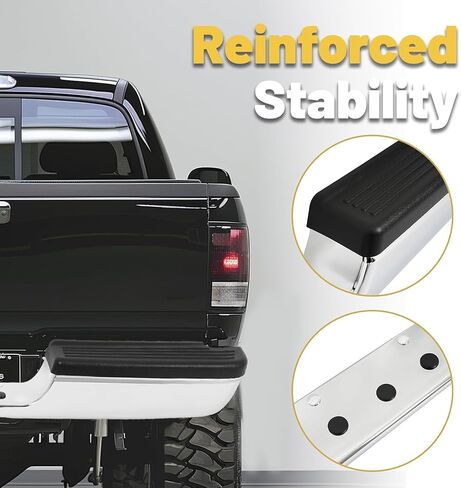المصد الخلفي ECOTRIC متوافق مع 1994-2002 Dodge Ram 1500 2500 Fleetside/Styleside CH1102328 W/Step Pads Steel + Plastic Powder المغلفة + الكروم عالي التحمل in Saudi Arabia
