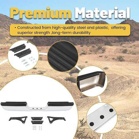 المصد الخلفي ECOTRIC متوافق مع 1994-2002 Dodge Ram 1500 2500 Fleetside/Styleside CH1102328 W/Step Pads Steel + Plastic Powder المغلفة + الكروم عالي التحمل in Saudi Arabia