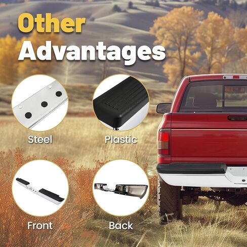 المصد الخلفي ECOTRIC متوافق مع 1994-2002 Dodge Ram 1500 2500 Fleetside/Styleside CH1102328 W/Step Pads Steel + Plastic Powder المغلفة + الكروم عالي التحمل in Saudi Arabia