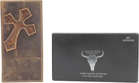 American Bison Oil Pull Up Leather Rodeo Wallet – Tooled Western Design, Durable & Stylish (Brown) in Kuwait