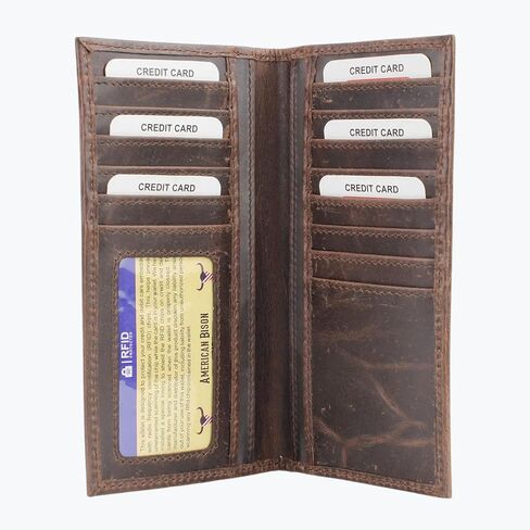 American Bison Oil Pull Up Leather Rodeo Wallet – Tooled Western Design, Durable & Stylish (Brown) in Kuwait