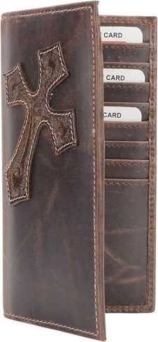 American Bison Oil Pull Up Leather Rodeo Wallet – Tooled Western Design, Durable & Stylish (Brown) in Kuwait