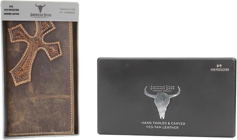American Bison Oil Pull Up Leather Rodeo Wallet – Tooled Western Design, Durable & Stylish (Brown) in Kuwait