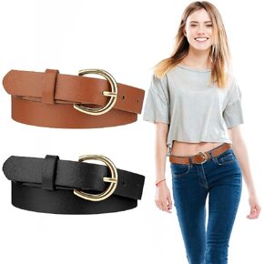 2pcs Girls Leather Belt for Kids,Girls Belts Size 10-12 Women,Jeans with Gold Square Buckle,Black Casual Leather Belt,Girl Brown Elastic Stap with Double O Ring Buckle for Jeans Pants Dresses in Kuwait