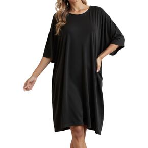 Narecte Nightgowns for Women with Pockets Plus Size Night Gowns Oversized Sleepwear Short Sleeves Sleep Shirts Fit S-5XL in Kuwait