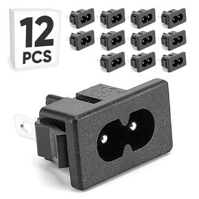 12-Pack C8 لوحة جبل محول التوصيل، 250V AC 2.5A 2 دبابيس IEC مدخل وحدة التوصيل موصل الطاقة المقبس مستقيم in Kuwait