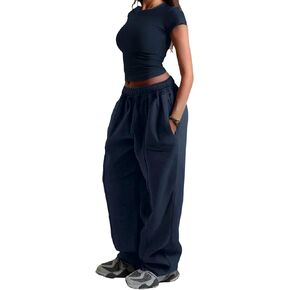 ZAFUL Womens Wide Leg Sweatpants Elastic Waisted Joggers Fashion Baggy Sweat Pants Casual Loose Lounge Pants with Pockets in Saudi Arabia