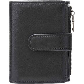 Small Genuine Leather Wallet for Women RFID Blocking Bifold Compact with Zipper Coin Pocke (Black) in Kuwait