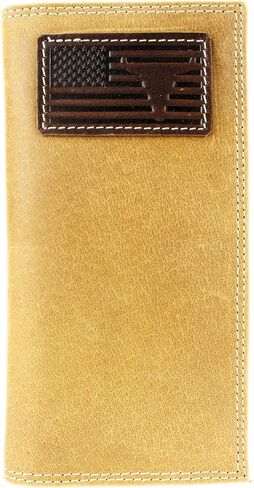 American Bison Men’s Rodeo Wallet – Embossed Bison Skull & American Flag Leather Bi-Fold with 12 Card Slots, ID Window, 4 Bill Compartments, Pen Holder – Wooden Gift Box (Brown) in Kuwait