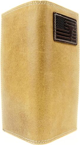 American Bison Men’s Rodeo Wallet – Embossed Bison Skull & American Flag Leather Bi-Fold with 12 Card Slots, ID Window, 4 Bill Compartments, Pen Holder – Wooden Gift Box (Brown) in Kuwait