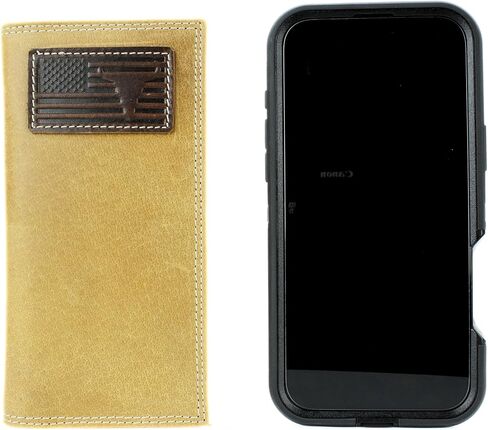 American Bison Men’s Rodeo Wallet – Embossed Bison Skull & American Flag Leather Bi-Fold with 12 Card Slots, ID Window, 4 Bill Compartments, Pen Holder – Wooden Gift Box (Brown) in Kuwait