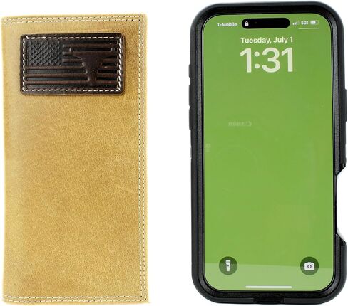 American Bison Men’s Rodeo Wallet – Embossed Bison Skull & American Flag Leather Bi-Fold with 12 Card Slots, ID Window, 4 Bill Compartments, Pen Holder – Wooden Gift Box (Brown) in Kuwait