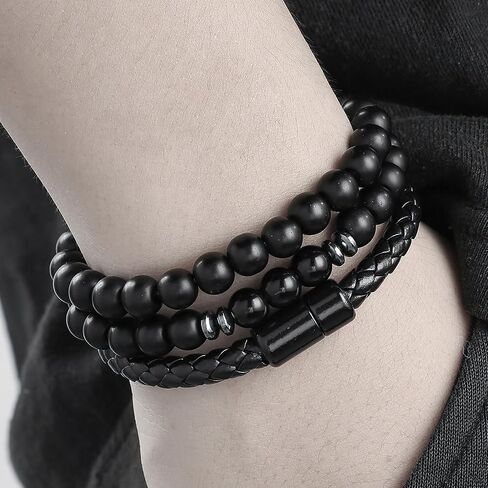 3PCS Summer Cold Bracelets for Women Men, Cold Stone Beaded Bracelets for Women, Layered Leather Bracelet for Men, Personalized Halloween, Christmas, Birthday Gifts, Summer Jewelry in Saudi Arabia