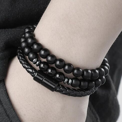 3PCS Summer Cold Bracelets for Women Men, Cold Stone Beaded Bracelets for Women, Layered Leather Bracelet for Men, Personalized Halloween, Christmas, Birthday Gifts, Summer Jewelry in Saudi Arabia