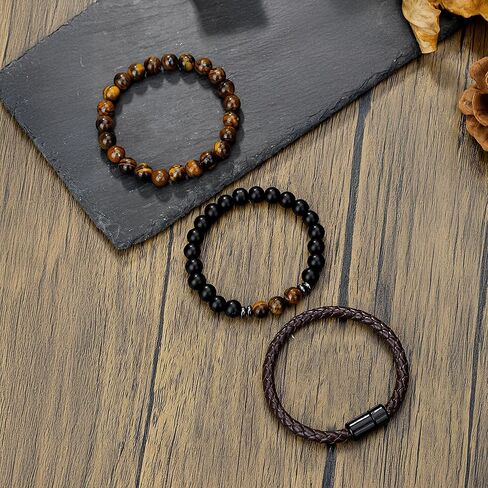 3PCS Summer Cold Bracelets for Women Men, Cold Stone Beaded Bracelets for Women, Layered Leather Bracelet for Men, Personalized Halloween, Christmas, Birthday Gifts, Summer Jewelry in Saudi Arabia