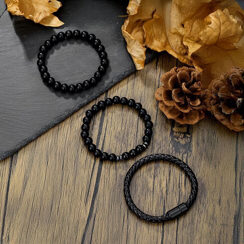 3PCS Summer Cold Bracelets for Women Men, Cold Stone Beaded Bracelets for Women, Layered Leather Bracelet for Men, Personalized Halloween, Christmas, Birthday Gifts, Summer Jewelry in Saudi Arabia