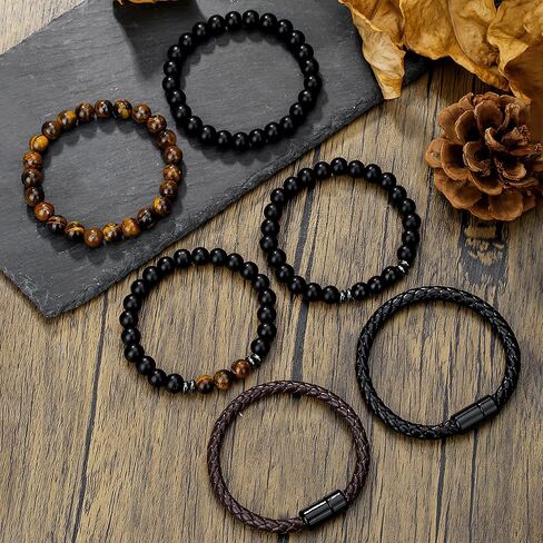 3PCS Summer Cold Bracelets for Women Men, Cold Stone Beaded Bracelets for Women, Layered Leather Bracelet for Men, Personalized Halloween, Christmas, Birthday Gifts, Summer Jewelry in Saudi Arabia